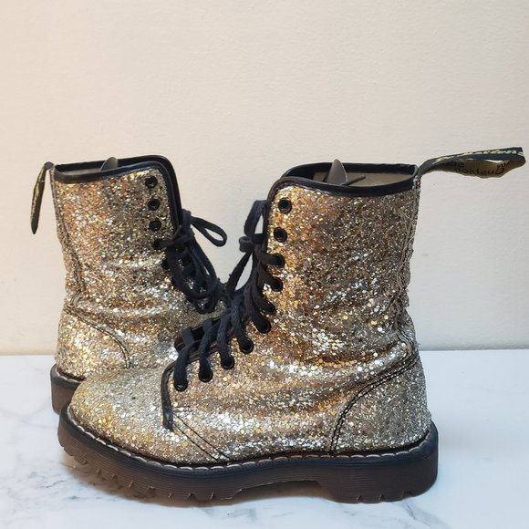 Dr. Martens RARE Vintage 90s Gold Chunky Glitter Boots - Picture 2 of 16
